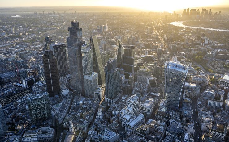 Aerial view of Bishopsgate, City of London, London